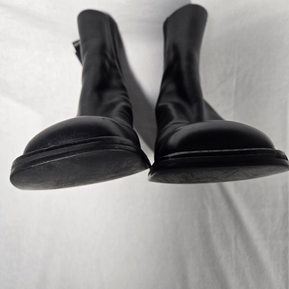 Vintage Y2K 90's BLACK Leather Chunky Platform Block Heel Chelsea Boot Size 10M - Picture 11 of 17